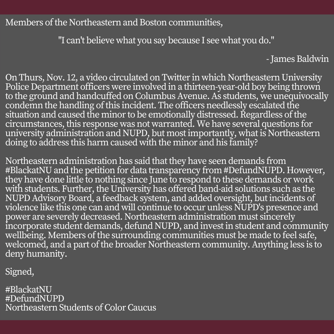 NU Student of Color Caucus tweet media