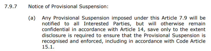 There is no way of us knowing because there is little transparency in the way UKAD manages cases.If you are charged with a doping violation and provisionally suspended UKAD are not bound to announce it publicly. 5/