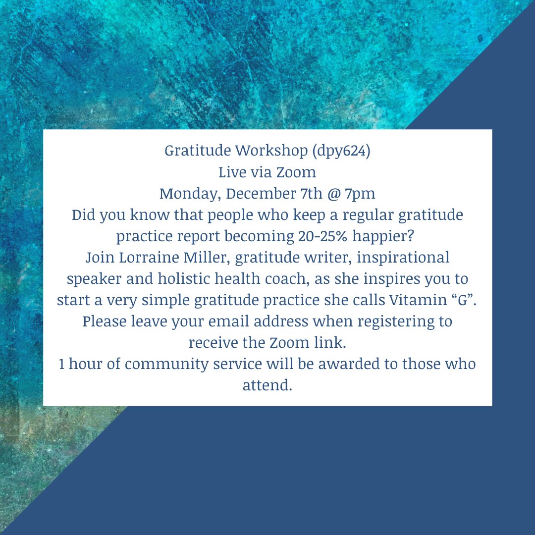 dprk44's tweet photo. Gratitude Workshop for Teens Grades 6-12 (one hour community service credit for all who attend)
https://t.co/Bu2wiGQylo
@librarydphs https://t.co/RtQ9xspiUQ