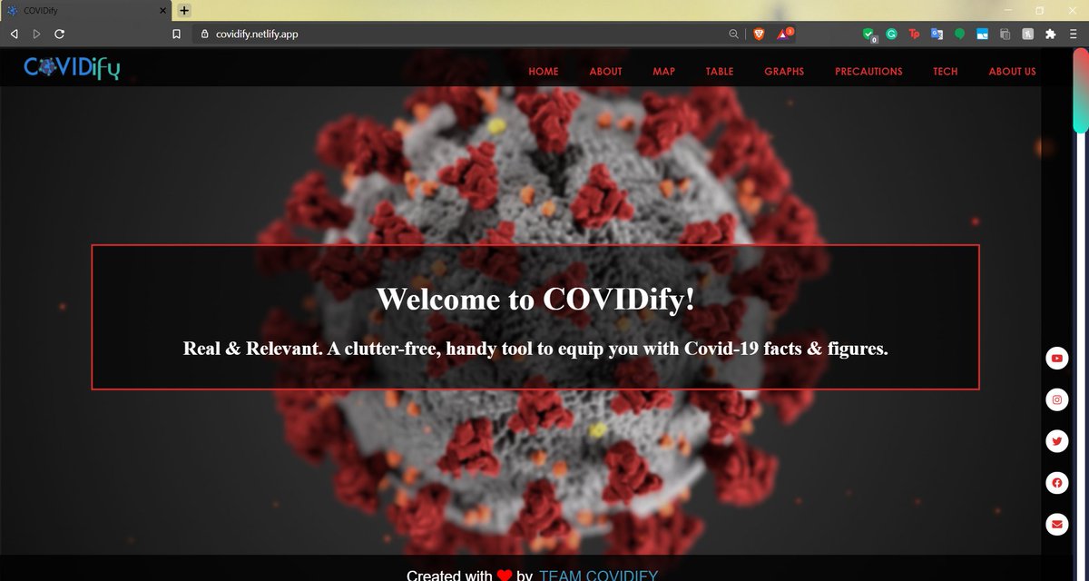 covidify's tweet photo. Have you ever felt overwhelmed by deluge of #COVID19  statistics accompanied by unexciting UI?

Introducing Covidify - the ultimate #COVID19 Dashboard. 

It captures the evolving #COVID19 situation in an easy and interactive manner through visuals - graphs, map and tables. https://t.co/ocSHHscaip