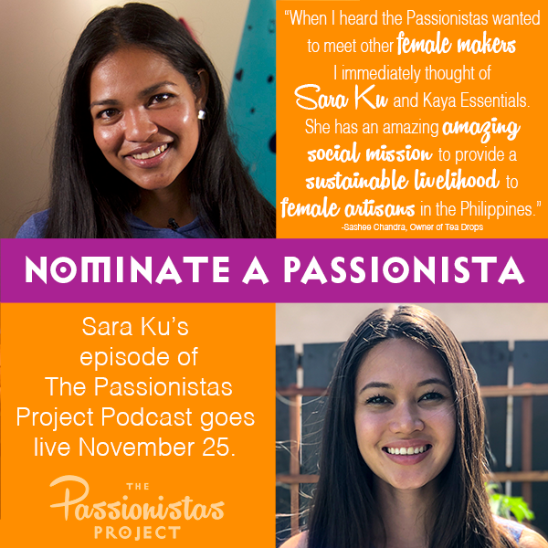 PassionsProj's tweet photo. Thanks @SasheeChandran of @MyTeaDrops for nominating Sara Ku of @KayaEssentials. Our interview with Sara goes lives 11/25. Don't miss it! #KayaEssentials #SupportFemaleArtisans #KayaNatin #WeCanDoIt #ArtisanMade #CoconutSkinCare #PhilippinoArtisans #WednesdayWisdom https://t.co/Xjkee30QuM