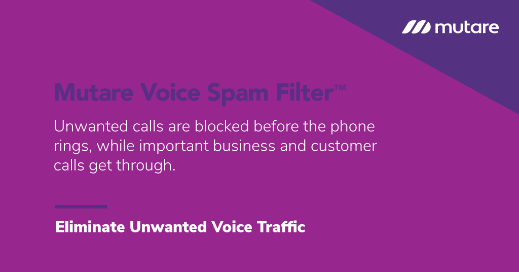 MutareInc's tweet image. The Mutare Voice Spam Filter guards your voice network by filtering incoming calls, allowing legitimate business calls through while blocking spam callers without ever ringing your phone. #Spam #Robocall

bit.ly/3pyvKNG