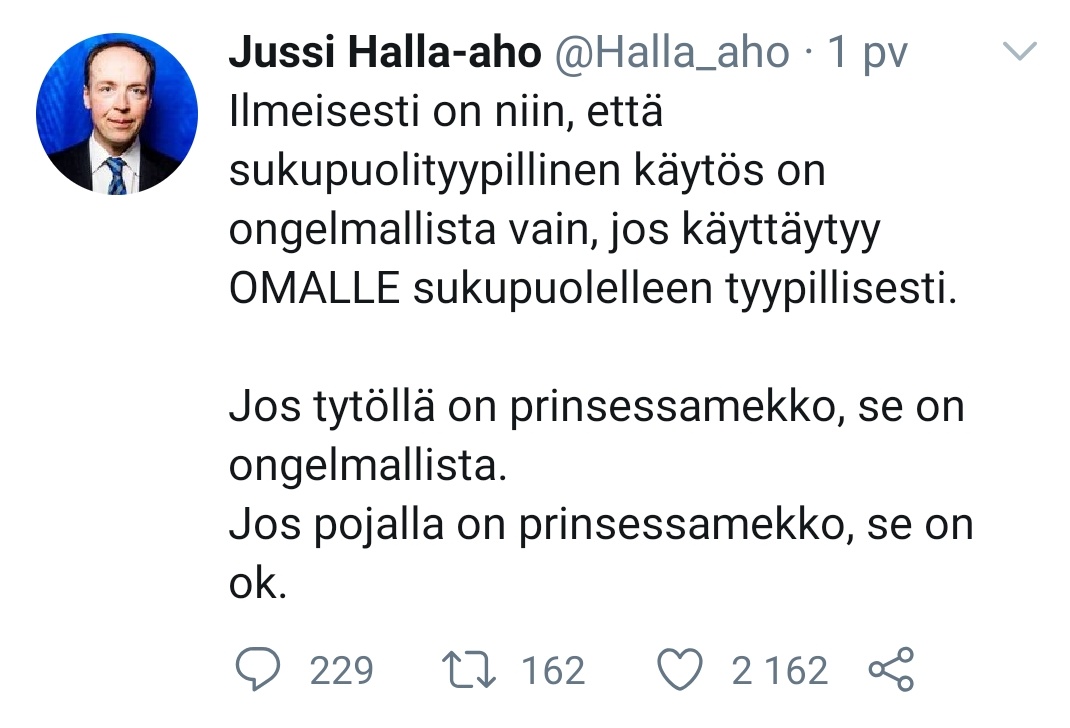 liianmiehet's tweet photo. Ilmeisesti on niin, että miehet ovat liian tunteellisia näkemään poikia prinsessamekoissa. https://t.co/EVqnGbaBFA
