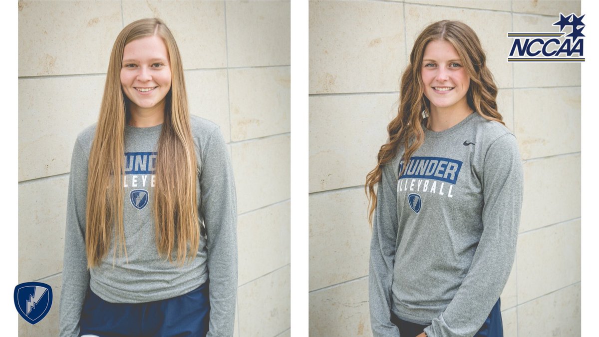 VolleyballMCC's tweet photo. Big news from the NCCAA for Thunder Volleyball! 

Grace Marozas and Brenna Flax named Second Team All-American 

Coach Sanders named NCCAA National Coach of the Year 

#rollthunder  https://t.co/sWWfytBujZ https://t.co/BlQVg9G5n9