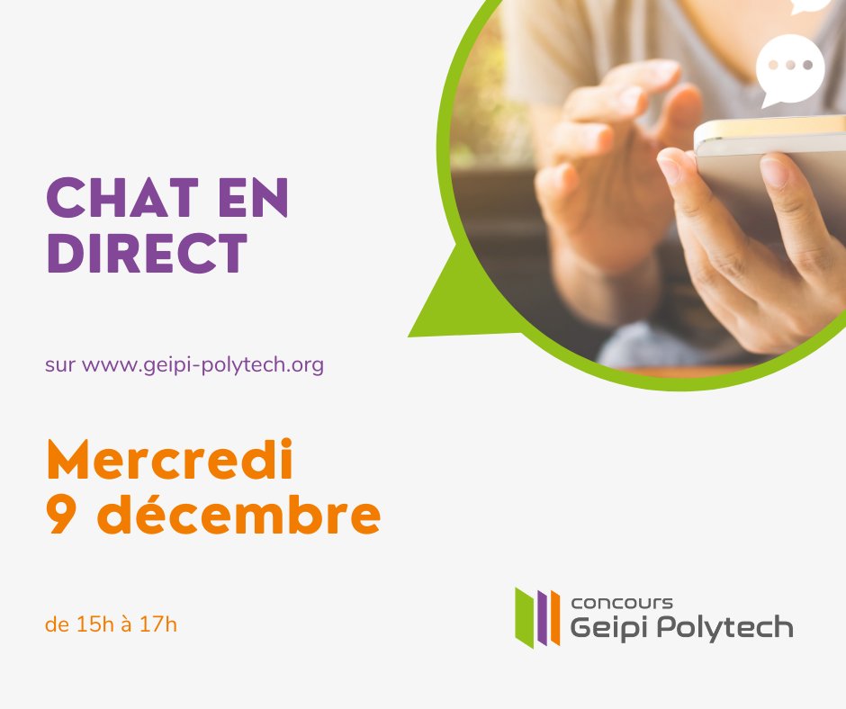 supgalilee's tweet image. #Ingénieur #GeipiPolytech #SupGalilee

Tous en ligne le 9 décembre. @GeipiPolytech propose de 15h à 17h un chat en direct pour vous renseigner sur les modalités du concours.
👀geipi-polytech.org