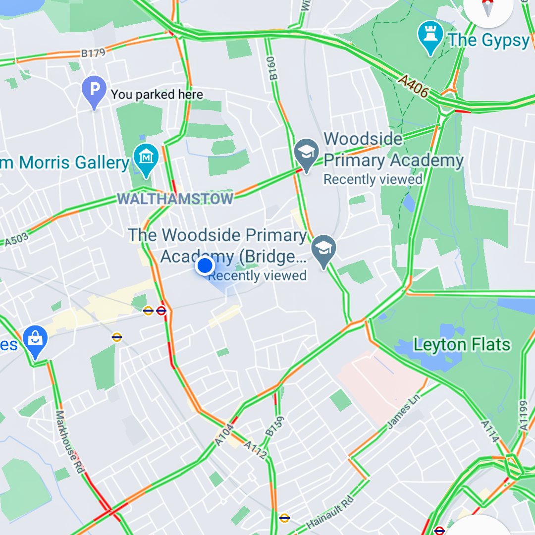Back to the anecdote, my mind was whirring. What was going on. I looked at Gmaps. It was now 935 or so. After the rush hour, but usually quite busy. And look, fairly clear roads. And I thought about how when  #wfminiholland first schemes went in all those green bits would... 9/16