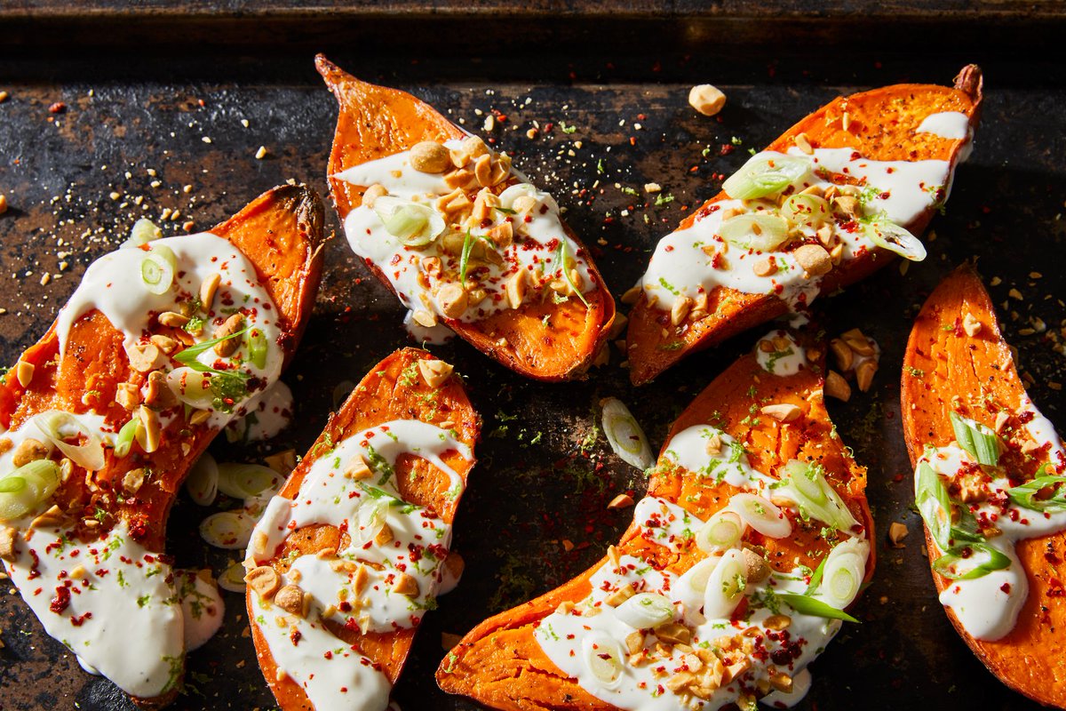 Food52's tweet photo. Is this the most genius way to cook sweet potatoes? From @abrowntable's new book. https://t.co/V0RLgoN4Hv https://t.co/LW2AeAlHu7