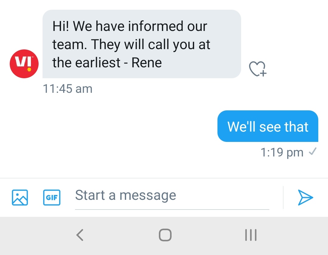 SagarGa69520835's tweet photo. @ViCustomerCare @Dream11 She said she'll call and,
never called back😢 @Tinder_India can you find a better match to me as this isn't working anymore. #CustomerService #vodafoneidea #googlepaygoindia #Dream11IPL #tinder #badcustomerservice #waitingforresponse https://t.co/RGzzDe1XJ8