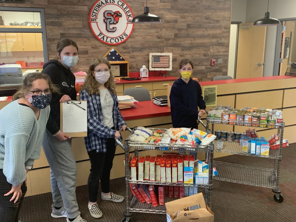 SCMSFCCLA's tweet photo. So proud of FCCLA. I get quarantined and they step up to keep the food drive going! Thank you to everyone that has sent in Thanksgiving Food Drive items! Still taking items up to Friday! @SCMFalcons @NourishFB @rucoschools #ApexStorage https://t.co/dkUDCGlAVc
