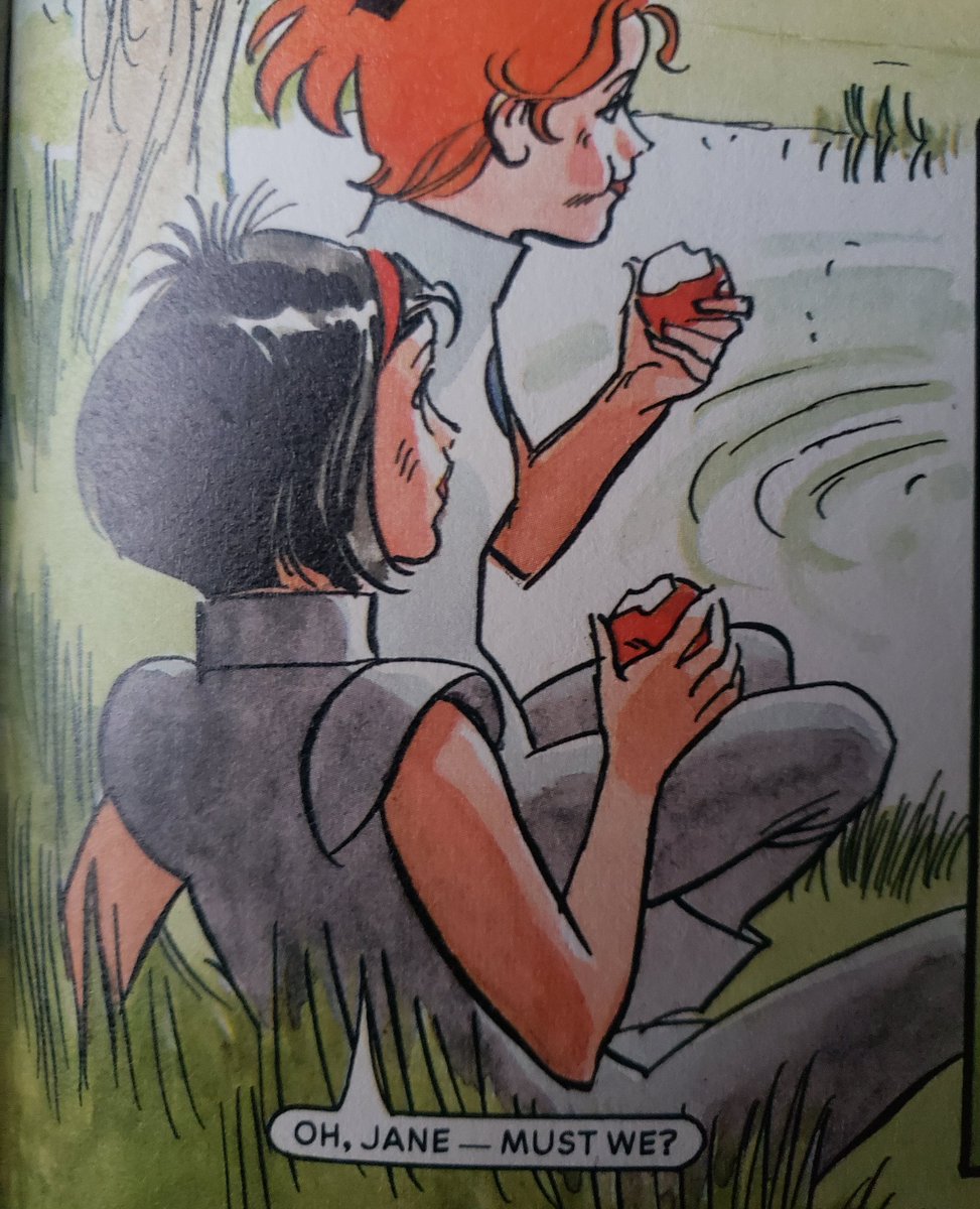 They enter the world outside the silver curtain and find it overrun by wild animals, strange giant plants called trees, and apples. Then Jane decides to "tame a wild horse" for the sheer moxie of it. Sensible yet steadfast old Jean is not so sure.