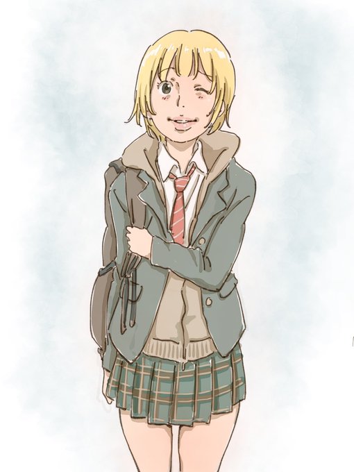 楽描きアップ〜パツ金ショートボブのJK 