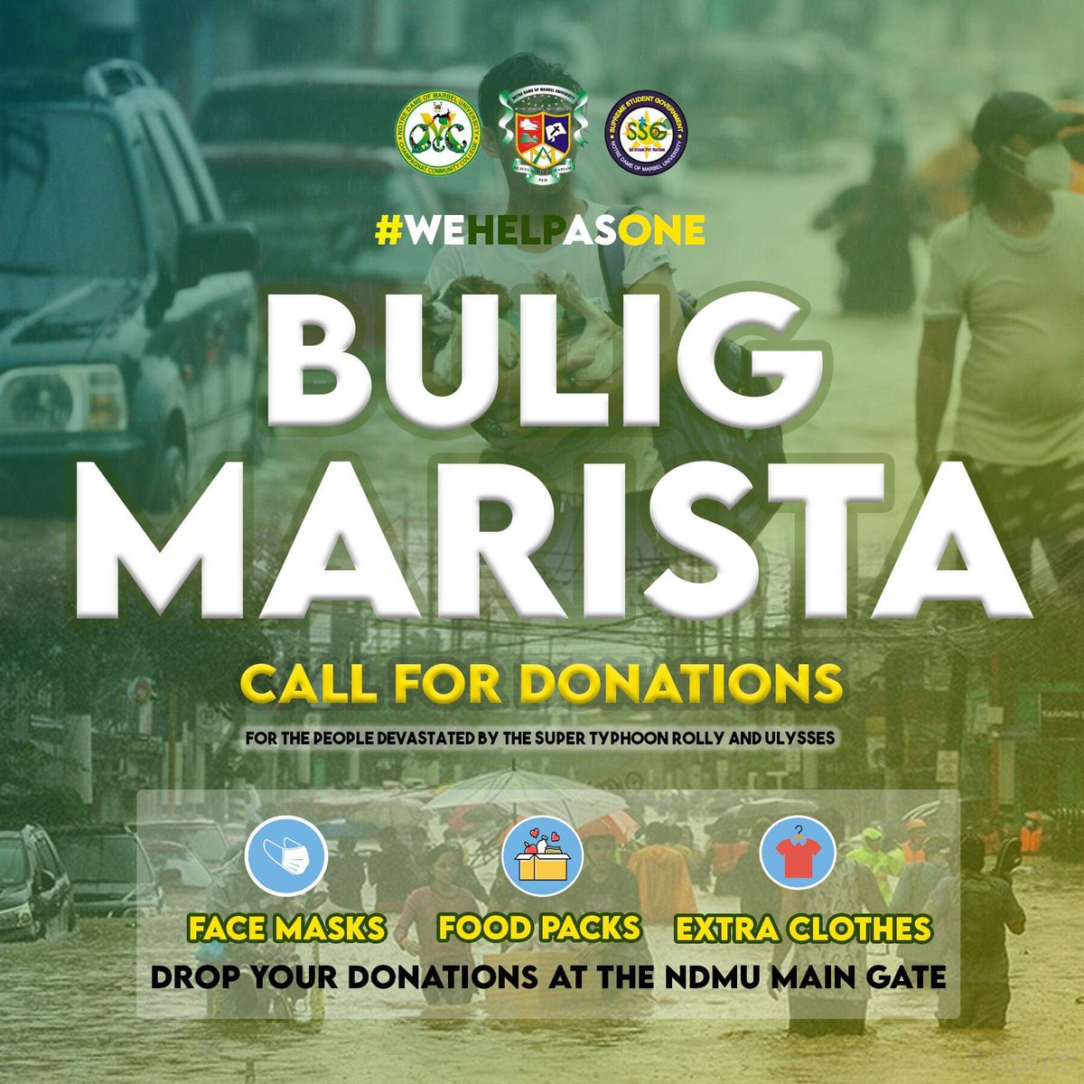 NDMUSSGOfficial's tweet image. #WeHelpAsOne BULIG MARISTA
Let&apos;s share the Marist Family Spirit to our friends affected by Super Typhoon Rolly and Typhoon Ulysses. Notre Dame of Marbel University-Supreme Student Government in partnership with the NDMU-Champagnat Community College calls for donation to our Maris