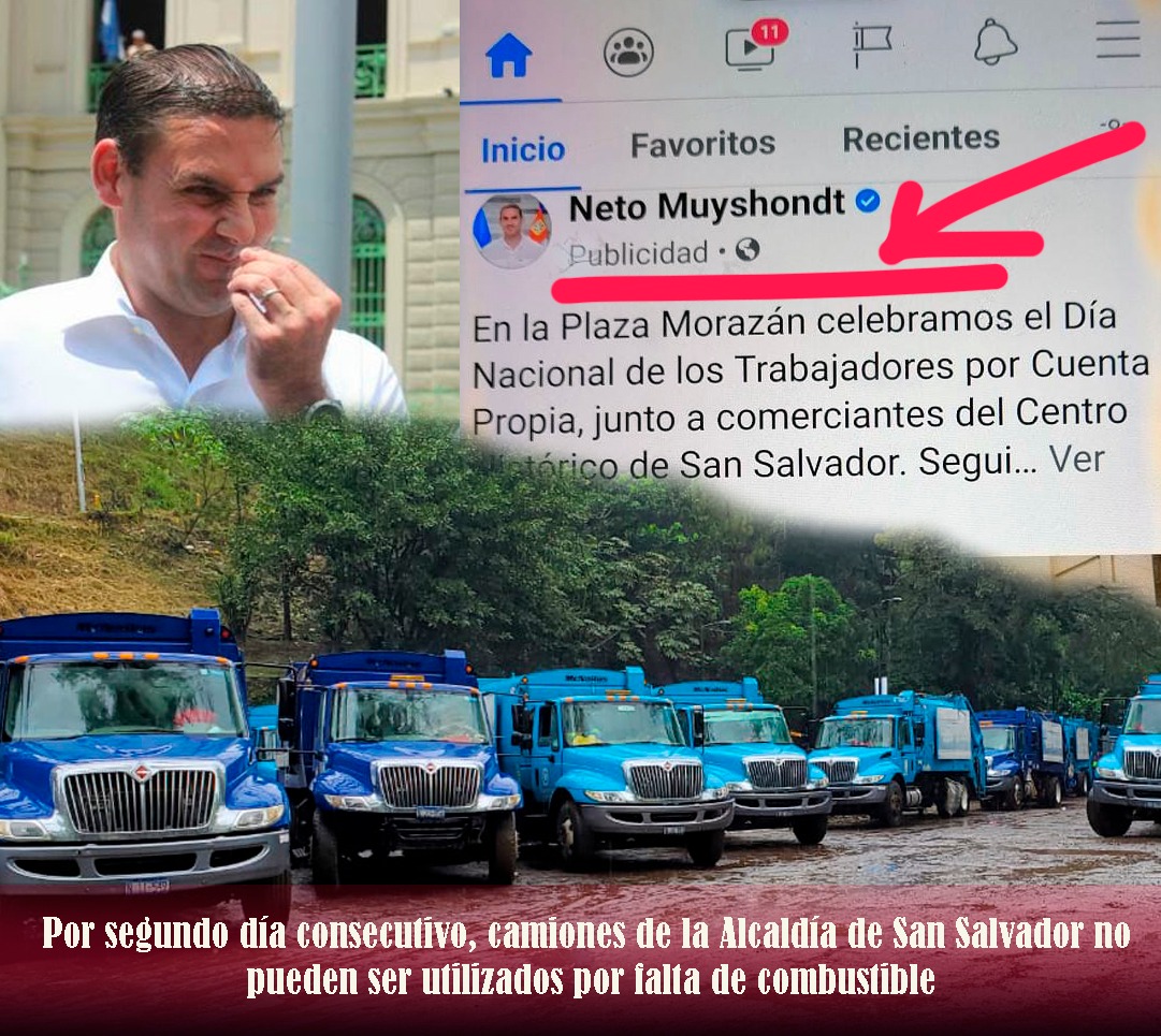 JudithLobo6's tweet photo. El Alcalde Ernesto Muyshondt utiliza los fondos de la AMSS para pagar campaña mediática, publicitaria y electorera y deja sin combustible los camiones compactadores. https://t.co/4OO2Pt7aHZ