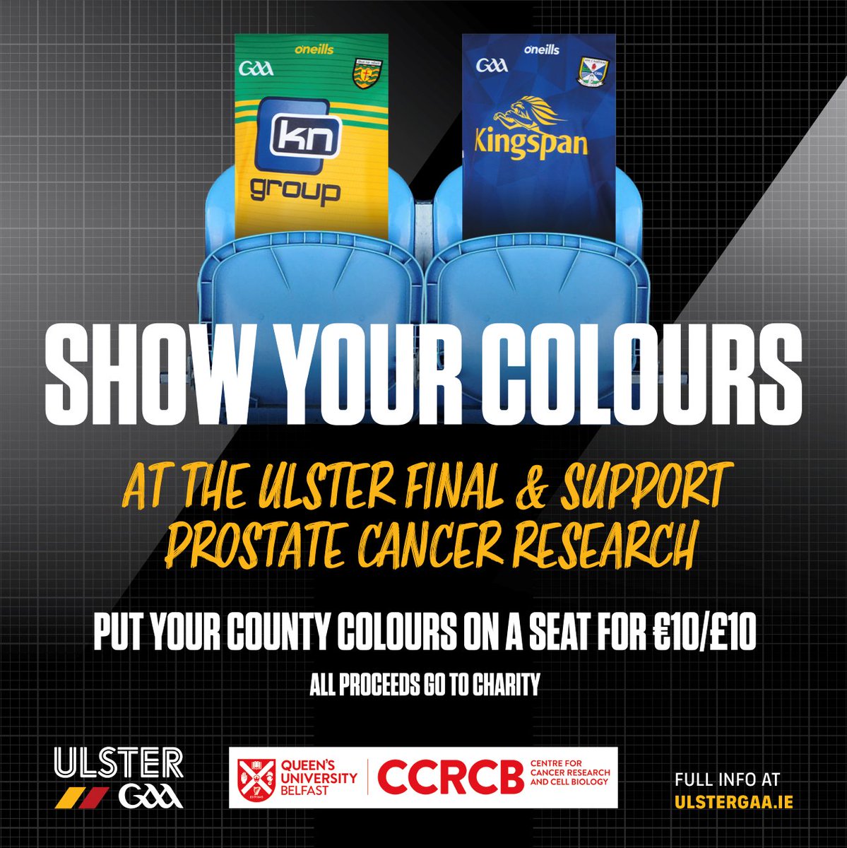 Ulster GAA (@ulstergaa) on Twitter photo 📢 Calling all <a href="/CavanCoBoardGaa/">Official Cavan GAA</a> & <a href="/officialdonegal/">CLG Dhún na nGall</a> supporters!
Make a donation to support Prostate Cancer research & ensure your county colours are on display at the Ulster Final! 🟨🟩 v 🟦⬜️
Proceeds to the QUB Centre for Cancer Research & Cell Biology➡️ulster.gaa.ie/show-your-colo… 📢 Calling all <a href="/CavanCoBoardGaa/">Official Cavan GAA</a> & <a href="/officialdonegal/">CLG Dhún na nGall</a> supporters!
Make a donation to support Prostate Cancer research & ensure your county colours are on display at the Ulster Final! 🟨🟩 v 🟦⬜️
Proceeds to the QUB Centre for Cancer Research & Cell Biology➡️ulster.gaa.ie/show-your-colo…