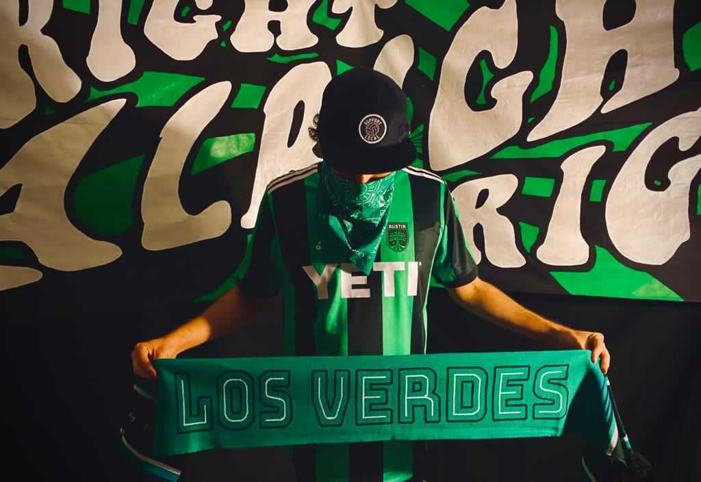 LosVerdesATX's tweet photo. It's finally here. The inaugural #AustinFC Verdinegro Stripes kit. #EstamosListos to push forward every single player that gets to wear it. Dale ATX! @McConaughey @YETICoolers https://t.co/wlUZhc9Kro