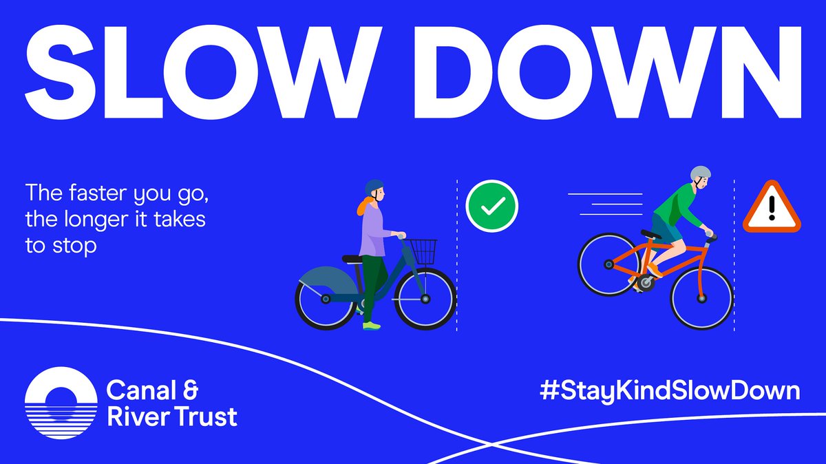 CanalRiverTrust's tweet photo. We know that for some, the canals are the only outdoor space they can get daily exercise. Please remember that although many people are staying at home, there may be others on the towpath so take it easy so you can stop safely if needed: https://t.co/JF9Q6ulqDM #StayKindSlowDown https://t.co/eAUxAodKRb