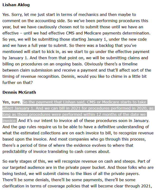 ainge_man's tweet photo. $PAVM For those who wonder why #PAVmed isn´t booking any revenue til now.

"CMS or Medicare starts to take effect January 1. And we can bill in 2021 for procedures performed in 2020." 

Revenue will start to kick in in Q1 2021 + will reflect 2020 as well.

https://t.co/loRaIQ3i6E https://t.co/9noQINfaWH