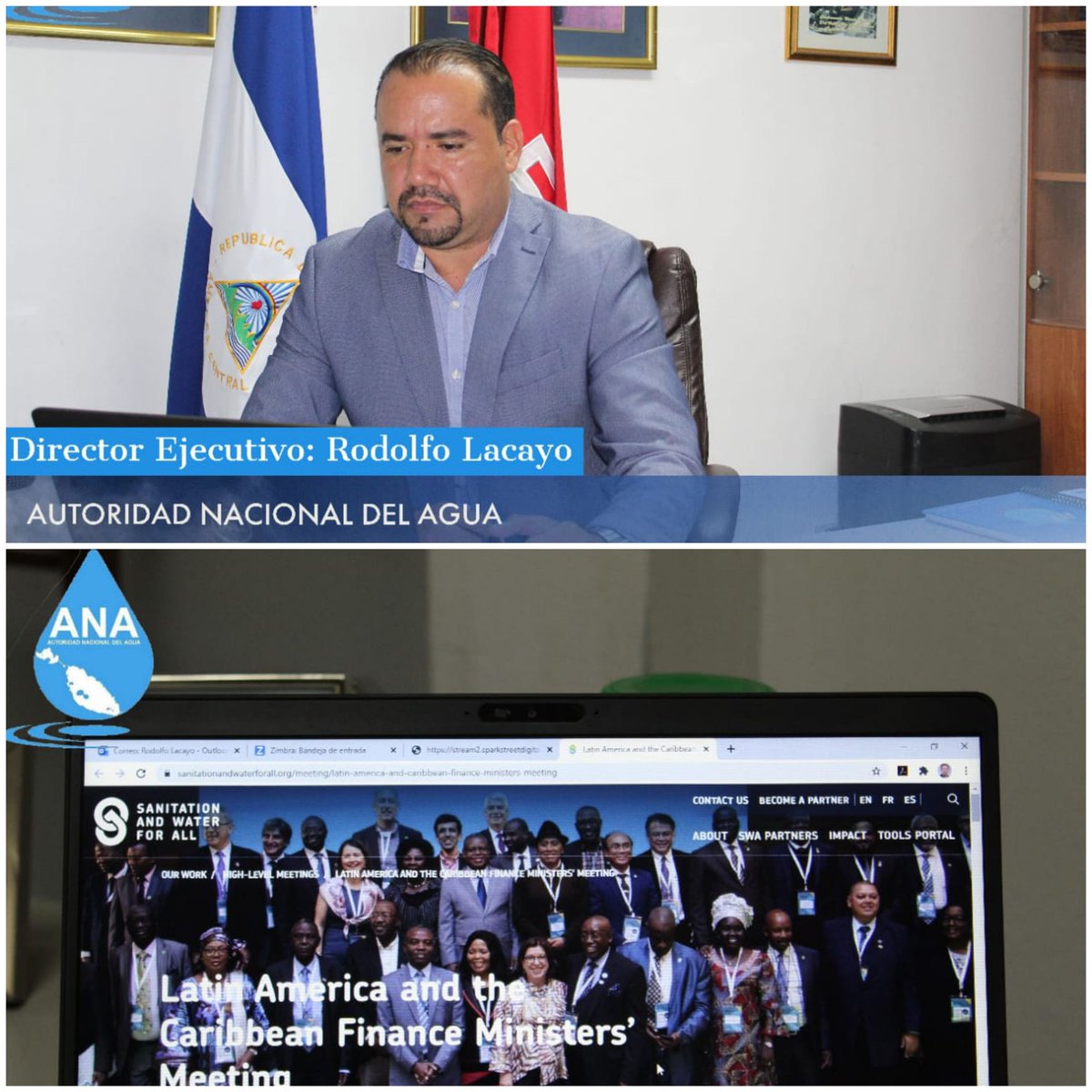 Participamos con nuestro hermano Iván Acosta en la Reunión de Ministros de Finanzas de Latinoamerica y el Caribe de Agua y Saneamiento para Todos (SWA)💧🇳🇮✌🏽
#DanielMiPresidente2021 
#EnVictoriosaEsperanza 
#UnidosEnVictorias 
#Nicaragua 
<a href="/sanwatforall/">Sanitation and Water for All</a>