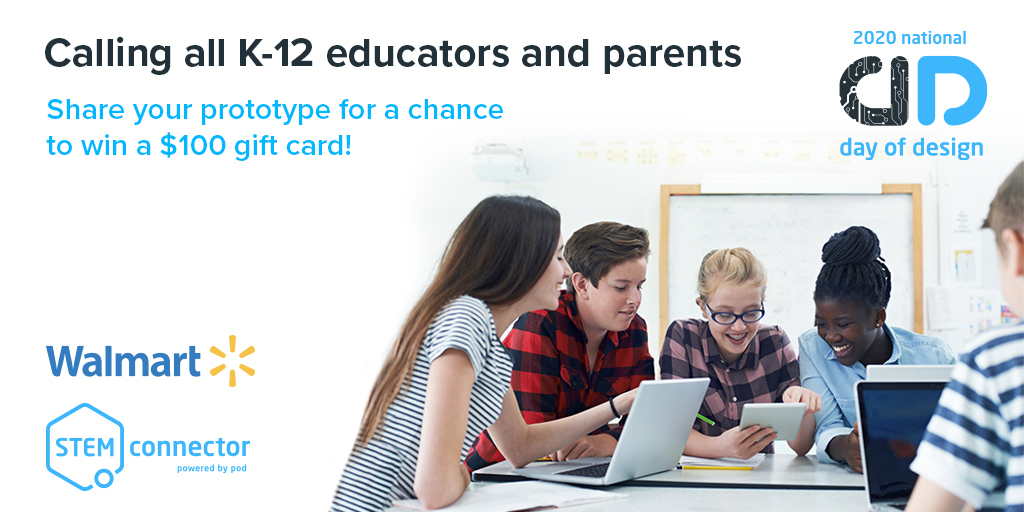 STEMconnector's tweet photo. .@Walmart has decided to expand #DayofDesign2020 to give more students the opportunity to complete this year’s mission and share their prototypes on social media for a chance to win a $100 gift card.
https://t.co/GkEtpPTSAG
#STEM #100daysofcode #WalmartVirtualVoyagers https://t.co/cfEUyOW9h4