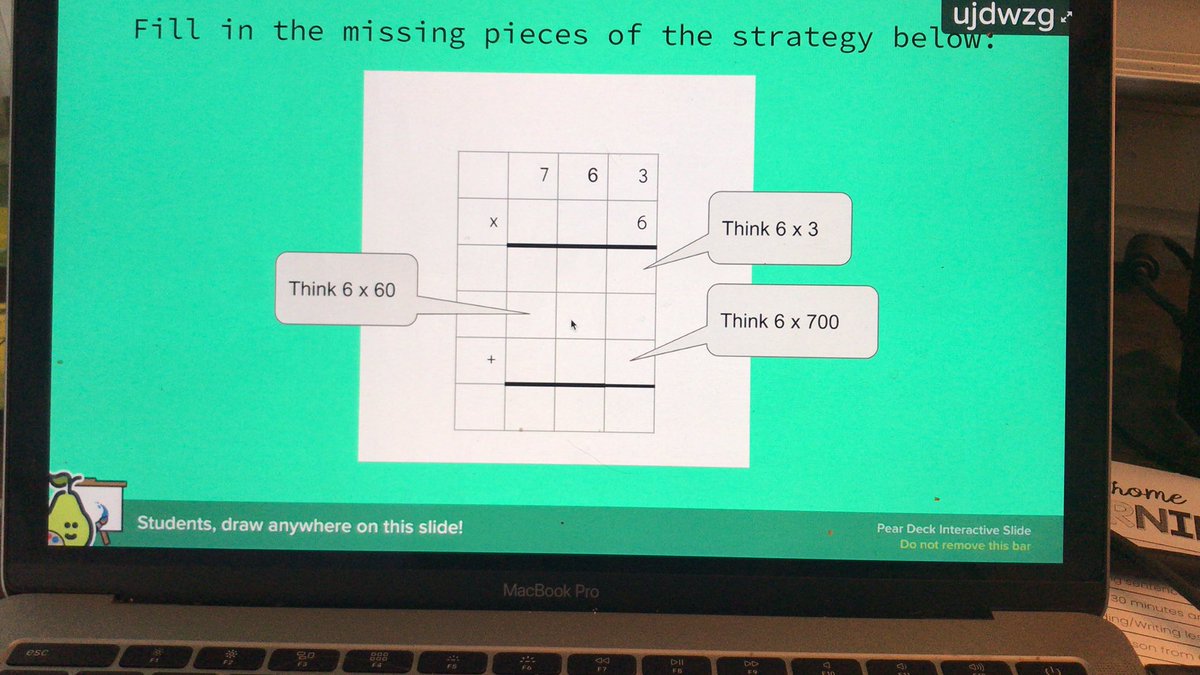 tierneyrowe's tweet photo. Teaching multiplication strategies via @PearDeck is amazing! We can immediately revise our misconceptions and allow students to all have a voice 💚 #WEatMV #fourthgrade #multiplestrategies https://t.co/bfiLmA1Gv8