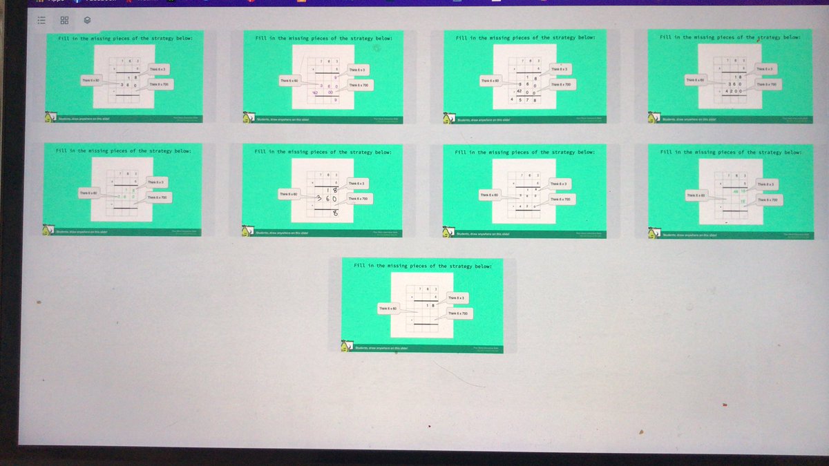 tierneyrowe's tweet photo. Teaching multiplication strategies via @PearDeck is amazing! We can immediately revise our misconceptions and allow students to all have a voice 💚 #WEatMV #fourthgrade #multiplestrategies https://t.co/bfiLmA1Gv8