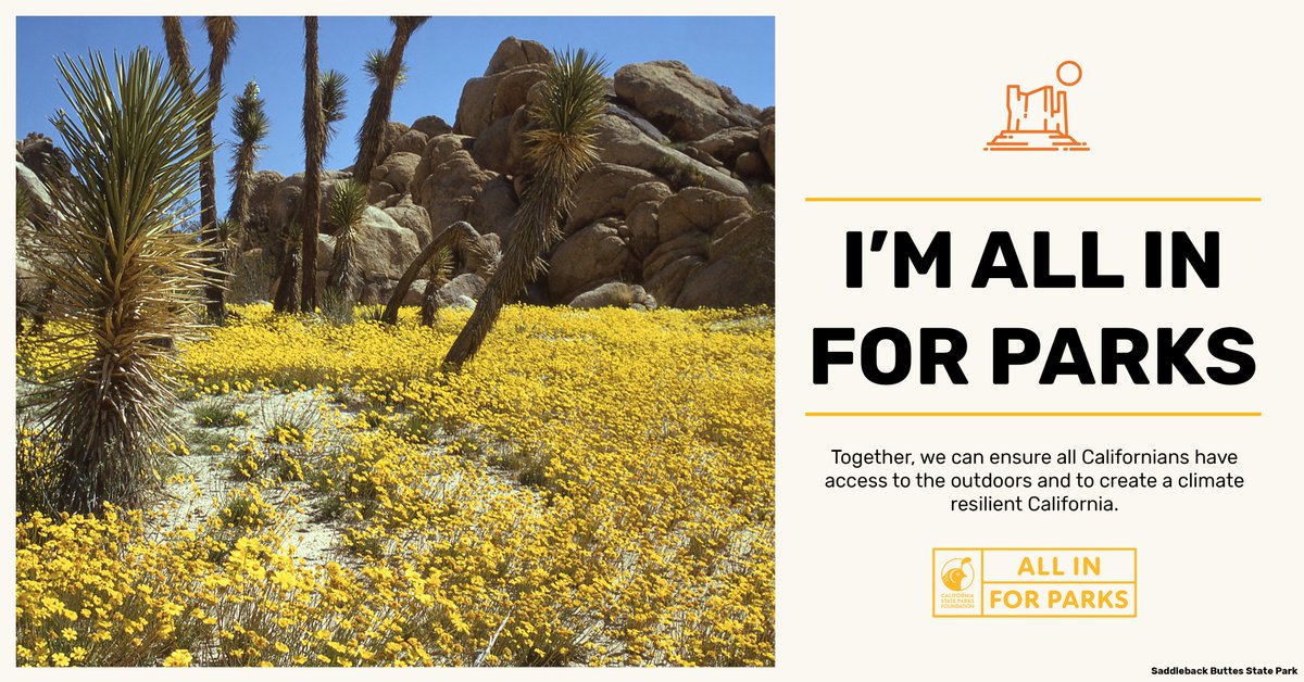 calparks's tweet photo. Have you gone #AllInForParks with us yet?

Sign our petition today here: https://t.co/10WnyQW89O

Read about #AllInForParks and how we're working to make parks more accessible for ALL Californians here: https://t.co/hfiyOJvaFx https://t.co/PDLBoMdFnx