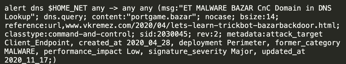As a matter of fact, here's a Suricata signature for Bazar. Now, what is something else you could look for (not related to this specific domain) to prove/disprove the existence of this malware on a host? 10/10