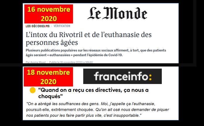 f_asselineau's tweet photo. 🤬16/11/20 Le Monde "débunke" "l'intox du Rivotril". 
Sous peine d'être taxé de "complotiste", on DOIT croire que le gouvernement n'a commis aucune euthanasie de masse

18/11/20 France Info fait une enquête de terrain auprès d'aides soignants bouleversés qui prouvent le contraire https://t.co/KRJwfqeRN6