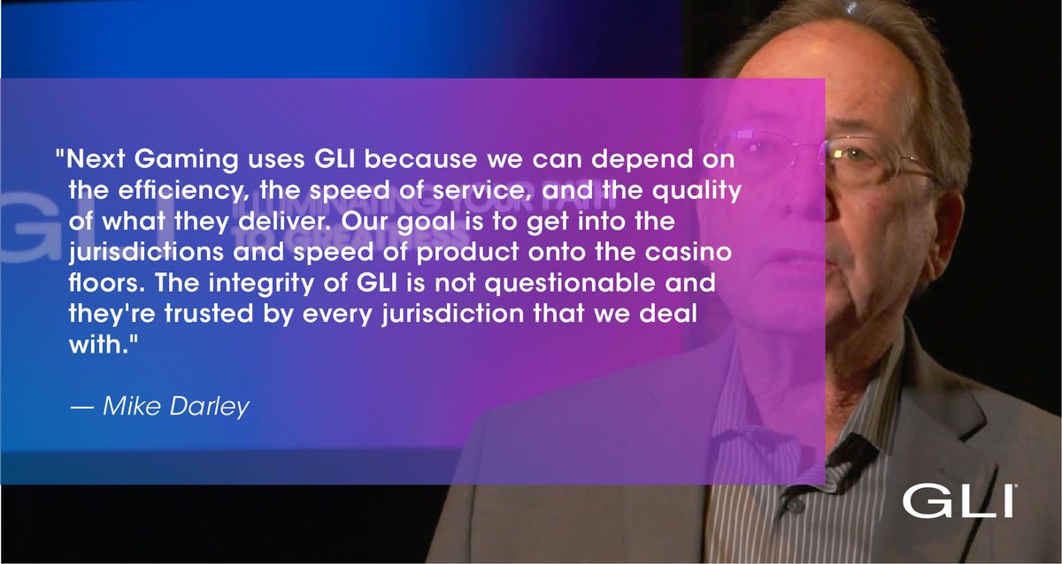 GamingLabsInt's tweet photo. Next Gaming uses GLI because we can depend on the efficiency, the speed of service, and the ..." Watch the video testimonial here: https://t.co/Z5zO99bo6M #GamingLabs #GLI #NextGaming #Testimonial https://t.co/QeDzKz6u6g