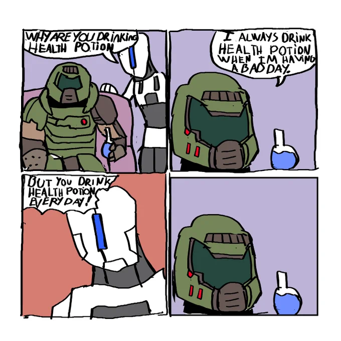 redrawed  that one meme comic with doomguy 