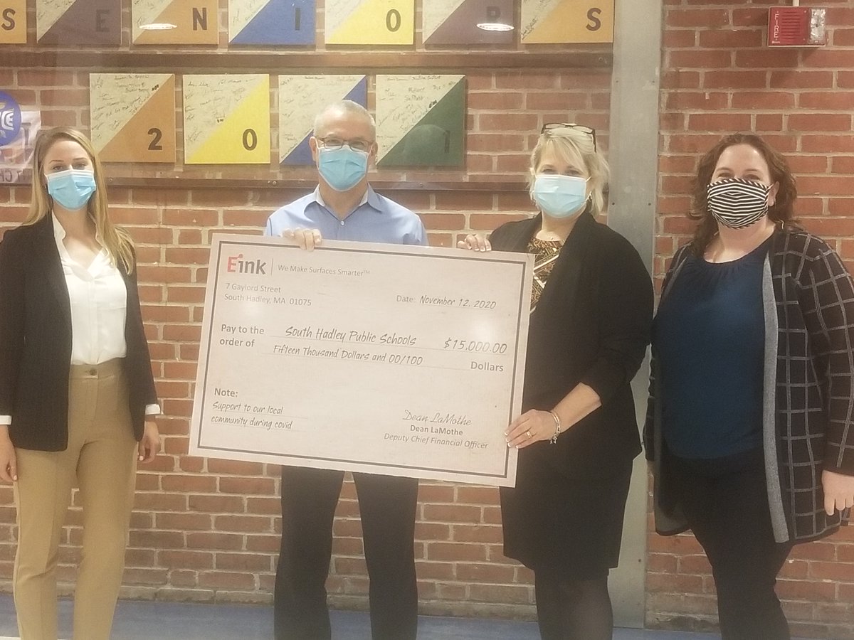 EInk's tweet image. Earlier this week, we were honored to donate ten #eNotes and $15,000 to South Hadley Public Schools district to help ease the transition to hybrid learning programs for students and teachers.