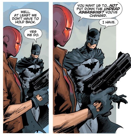 He still doubts his abilities when it comes to living up to the legacy but he sure is already becoming a better batman by not only keeping the code but also doing the things which batman didn't much which is being affectionate towards his family.