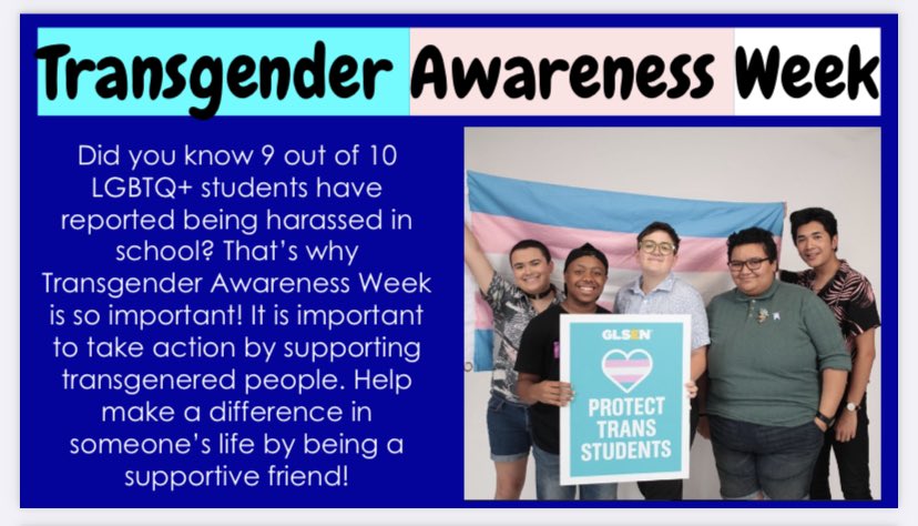 MsCCGaspar's tweet photo. For day 3 of #TransAwarenessWeek, we reminded McCracken that being a supportive friend can go a long way! #ProtectTransStudents #SupportTransStudents https://t.co/mwyQZahqCg