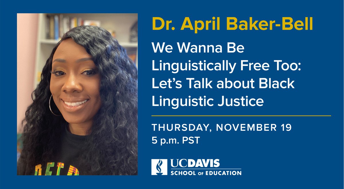 Yes, you still have time to register! The excellent @aprilbakerbell will be tomorrow's Expanding Equity in Educational Research Speaker. Join us 11/19 at 5 pm PST to hear about Black Linguistic Justice. #linguisticjustice 

bit.ly/baker-bell