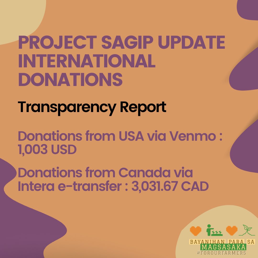 forourfarmers's tweet photo. PROJECT SAGIP UPDATE — International Donations received via Canada e-transfer and Venmo 🇨🇦🇵🇭

As of November 18, 2020 (11:59 PM), we received a total of 1,003 USD &amp; 3,031.67 CAD. Maraming salamat! #ProjectSagip #ReliefPH https://t.co/tgKjHSzUrj