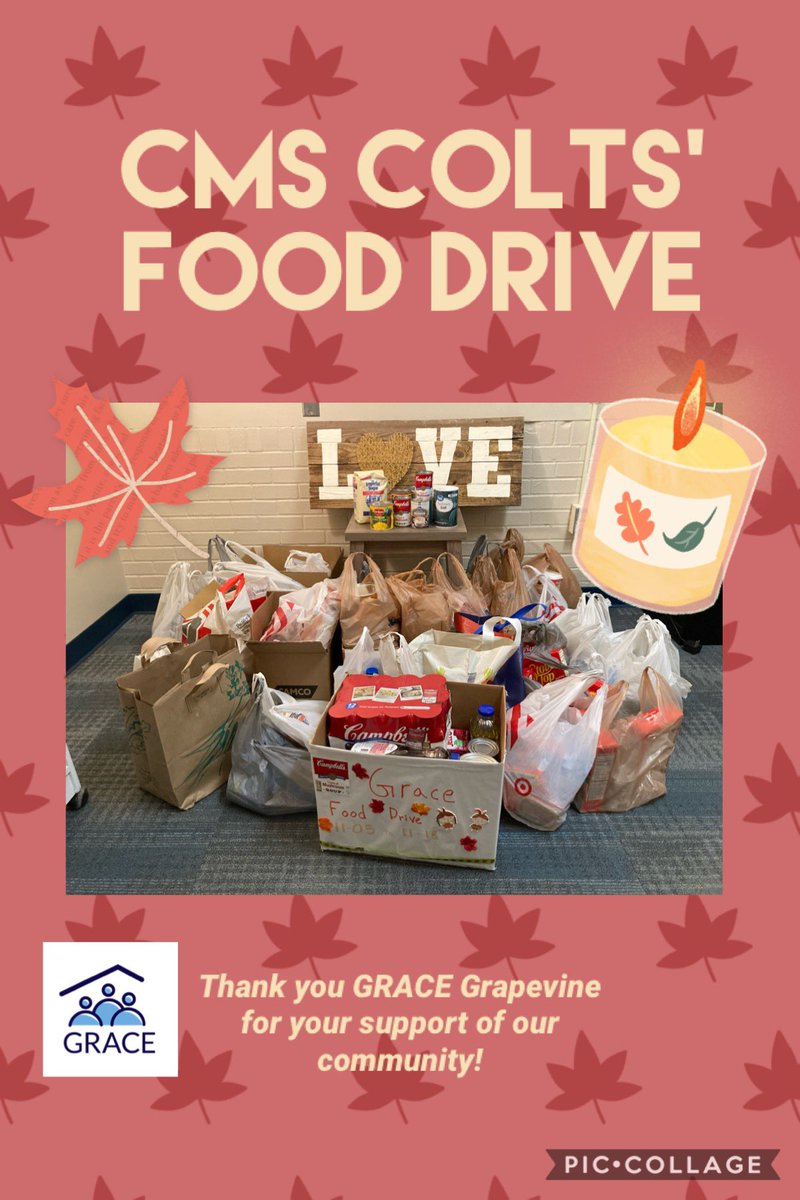 A big thanks to our student organizations for advertising our campus food drive for <a href="/GRACEGrapevine/">GRACE</a>! #TeamCMS <a href="/CmsColts/">Colleyville Middle School</a>