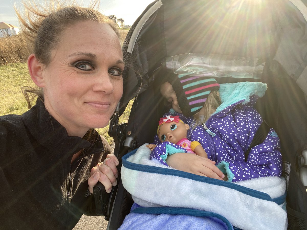 RunningDivaMom's tweet photo. I’m the one that’s mentally exhausted from this week!  But she’s the one that got a nap in. And I got a ton of movement in. 🤩 Six miles of wind and sunshine. We both feel better now! 😆 #almostfive #stuffedherinthestroller https://t.co/sXaTxLY8MK