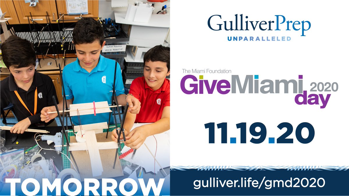 GulliverPrep_'s tweet photo. Tomorrow is #GiveMiamiDay! It is a great opportunity to kick-off your support to Gulliver. Give Miami Day offers fun and creative ways to show our community you’re invested in what makes a Gulliver education unmatched! https://t.co/JBnNWpn0To