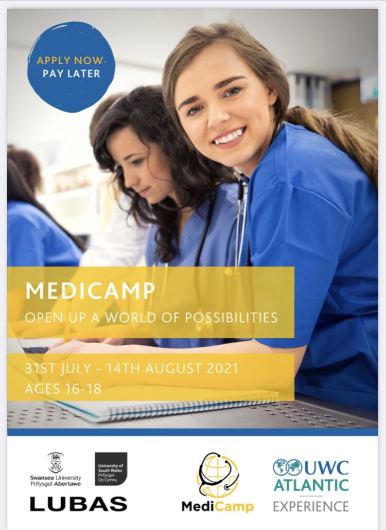 MediCampWales's tweet photo. A great opportunity for 16-18 year-olds next summer at #medicamp2021

👉🏼 https://t.co/0Zjsx1acFs

💉Clinical skills
🦴Anatomy workshop
🚑Prehospital Medicine day
👩‍🏫Guest Speakers
💊Clinical Workshops
📖Lecture series
👩‍⚕️Careers Networking
🌎Public Health Project
🦠Covid Conference https://t.co/WzlzGwwRzF