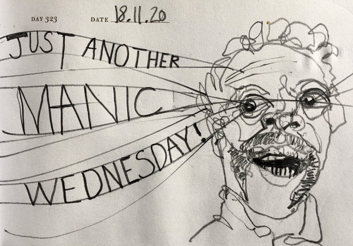 Venster67's tweet photo. One Sketch A Day 18.11.20
‘Just Another Manic Wednesday!’
#manicwednesday #fullonday #portrait #selfportrait #onesketchaday #sketchbook #visualjournal #art #illustration #pencilsketch https://t.co/8OHYXcsrTO