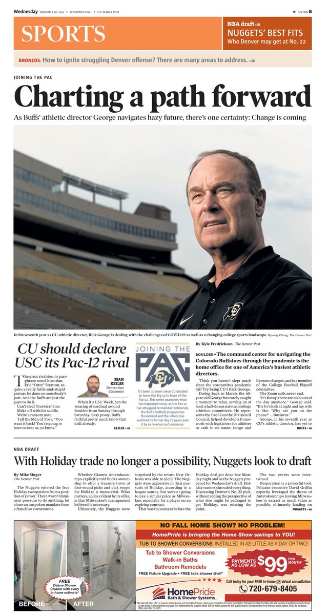 • Rick George charts uncertain path ahead amid pandemic  https://dpo.st/3lLcxGa&nbsp;•  @markkiszla: Buffs look as out of place as Ralphie wearing a Speedo on the beach  https://dpo.st/38TTE0j&nbsp;• Keeler: Why CU should declare USC, not Utah, as Pac-12 rival  https://dpo.st/2IP7VAi&nbsp;