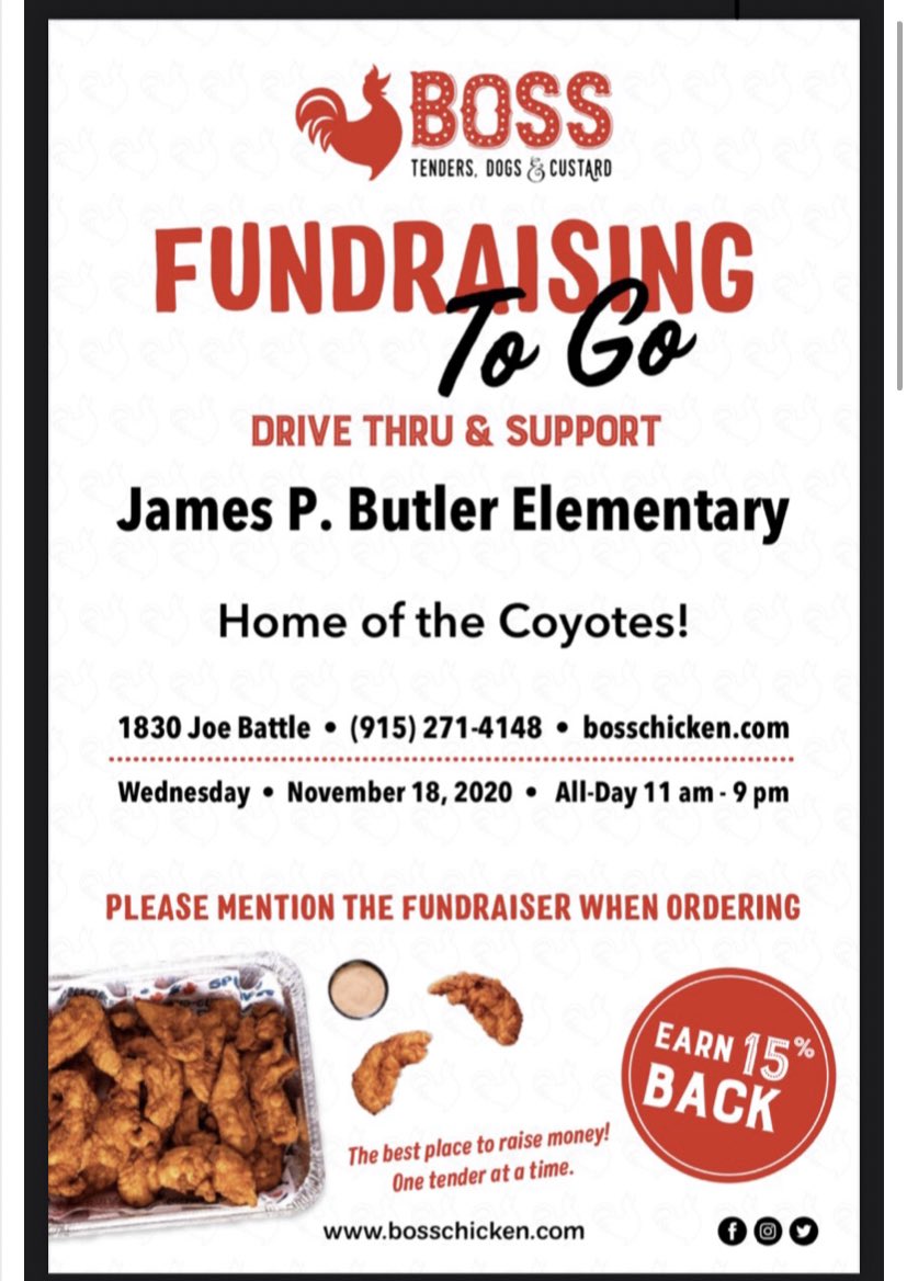 jpb_coyotes_BES's tweet photo. Don’t forget to stop by @bosschicken915 for dinner tonight. We appreciate your support!! ♥️ #powerofthepast #forceofthefuture https://t.co/JPCHghaIsm