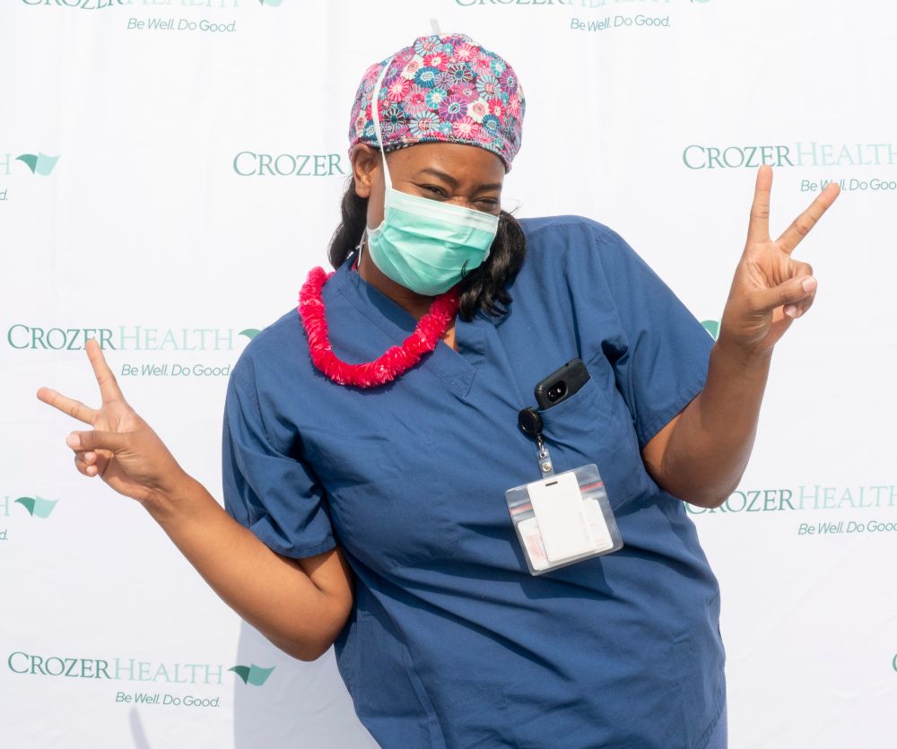 CrozerHealth's tweet photo. Crozer Health employees at Brinton Lake enjoyed some time in the spotlight at Heroes Day during our Heroes Month celebration. Team members received Hawaiian-themed meals &amp; some well-deserved time on the red - make that green – carpet. View our album: https://t.co/jHMSsLZIB8 https://t.co/yCgabMRyCB