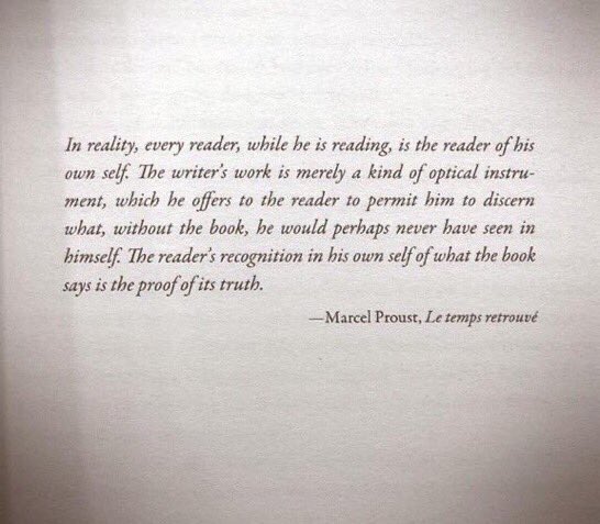holdengraber's tweet photo. “Every reader reads himself into the book”
  ~  J. W. Goethe

Proust echoes Goethe here: https://t.co/Yb0vGllnG2