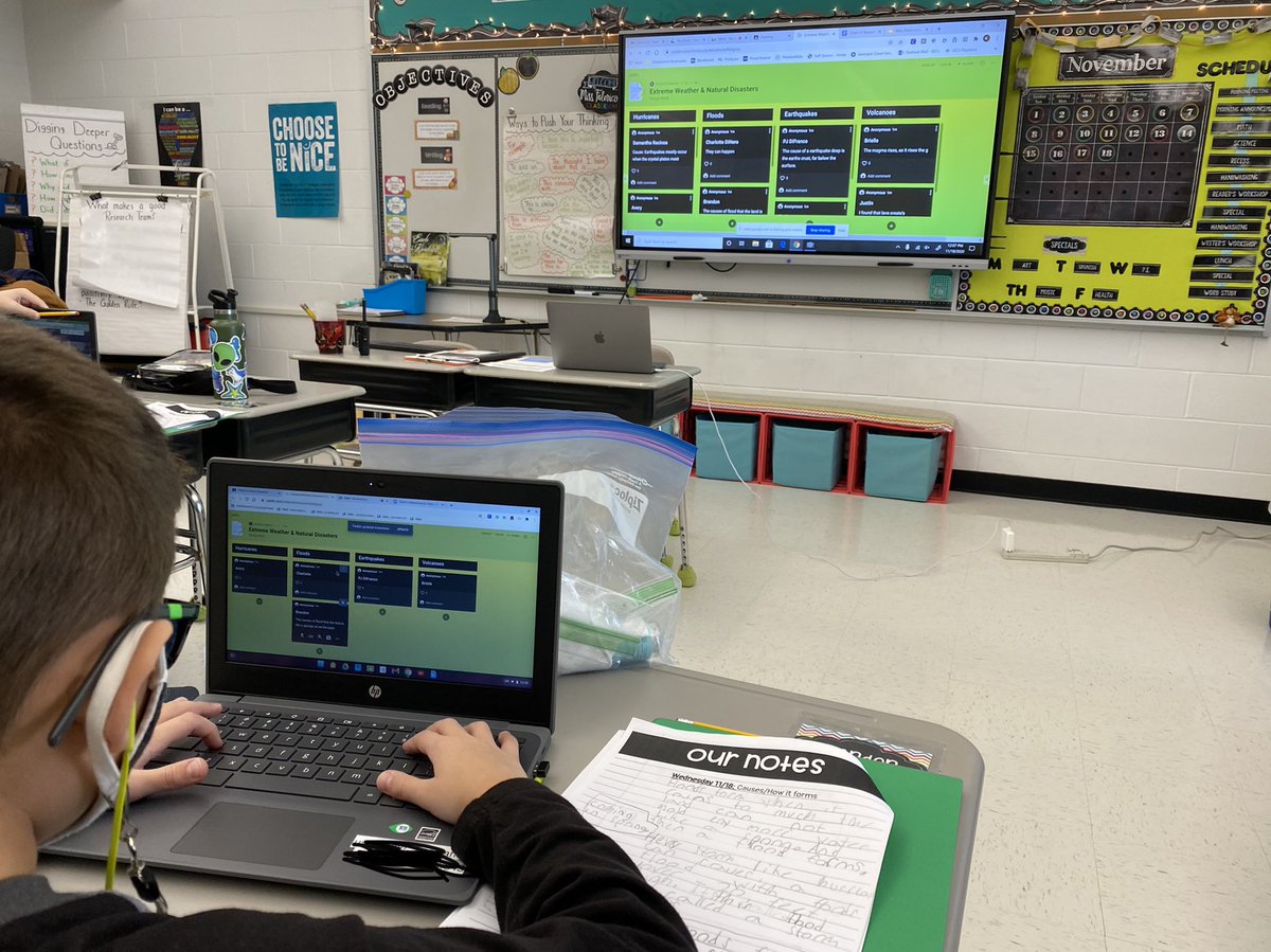 Federico_OAS's tweet photo. Ss in 4th shared their research on extreme weather &amp; natural disasters in Google Meet breakout rooms. After, they wrote their notes, on Padlet, to share with their team members! Teamwork makes the dream work! @OceanAveSchool @MTPSpride #OASpride @padlet https://t.co/2ibVJVWkOM