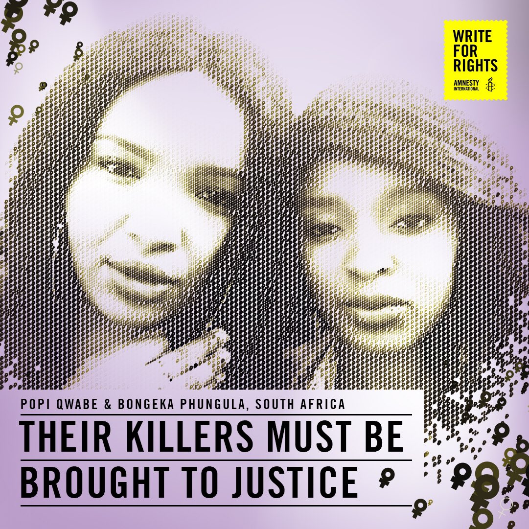 AIUofT's tweet photo. In May 2017, Popi Qwabe and Bongeka Phungula were heading for a night out. At some point that evening, the pair hailed a taxi. They were not heard from again. 

Popi and Bongeka had been shot dead and dumped by the side of a road.

Three years later and still no investigation. https://t.co/iPvy3g5iM0