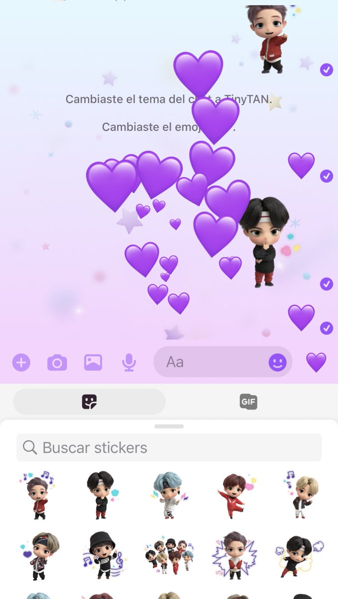 BangtanftMava's tweet photo. INFO📱| 💜💜💜
Army ¿ya fueron a ver los stickers disponibles de #TinyTAN en Messenger? ✨💜
Están hermosos 😍😍😍
@BTS_twt #TinyTANStickerPack @TinyTANofficial @BTS_twt https://t.co/5JTx9jaWlR