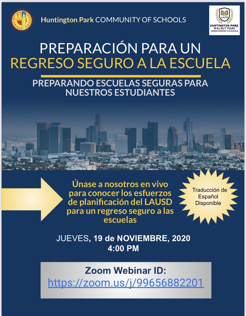 Join our Community of Schools for an informational town hall on Thursday, November 19th at 4:00pm via Zoom regarding planning a safe  return to school. See flyer for more information and Zoom ID.