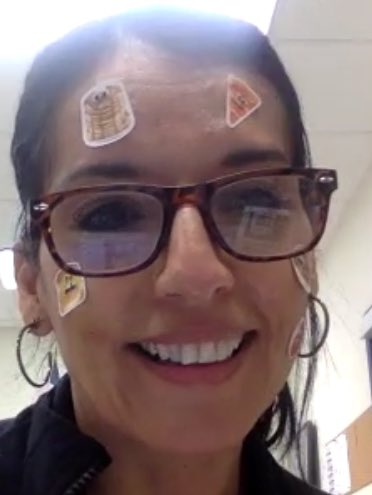 Hart_EPISD's tweet photo. Woohoo!! Ms Negrete modeling interactive participation with  CIT members. She asked teachers to share an idea and for every response she put a sticker on her face! We❤️our principal!! #virtualteaching #engagestudents https://t.co/pI43Rb0DO7