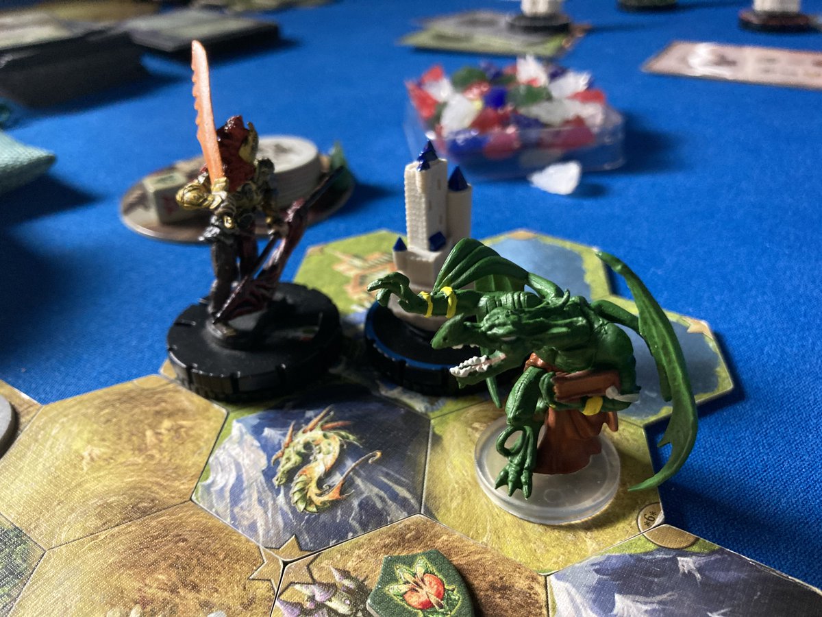 SoloPlaythrus's tweet photo. Brushing up on the rules and strategies for the #VolkaresReturn scenario with some playthroughs of #MageKnight! If you know this scenario, you will also know that this one did not end so well. :) #toolate #boardgames #goldyx #soloplaythroughs https://t.co/kq9C1qAfT4